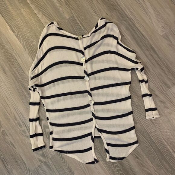 Striped sheer knit sweater with button back detailing size M - Picture 2 of 5